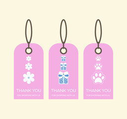 Pink vector clothing labels set. Thank you for shopping.