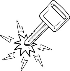 freehand drawn black and white cartoon electric car key