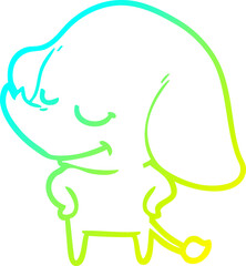 cold gradient line drawing of a cartoon smiling elephant