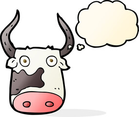 cartoon cow with thought bubble
