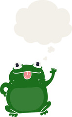 cartoon frog with thought bubble in retro style