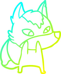 cold gradient line drawing of a shy cartoon wolf