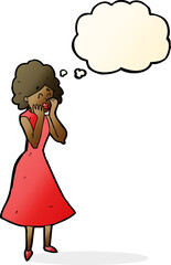 cartoon worried woman with thought bubble