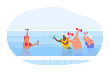 aqua fitness senior people doing exercise in the swimming pool  vector illustration