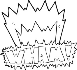 freehand drawn black and white cartoon wham! symbol