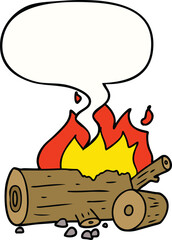cartoon camp fire with speech bubble