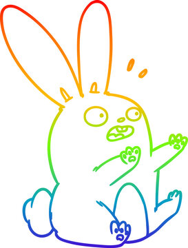 recommend clip art: rainbow gradient line drawing of a cartoon startled rabbit