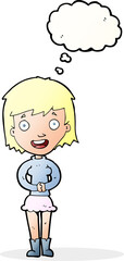 cartoon excited woman with thought bubble