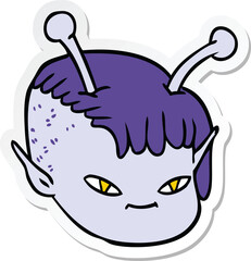 sticker of a cartoon alien space girl face