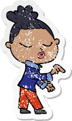 distressed sticker of a cartoon calm woman