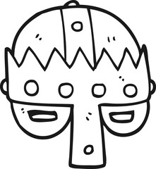 freehand drawn black and white cartoon medieval helmet
