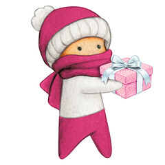 Watercolor hand drawn cute winter character