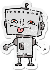 distressed sticker of a cartoon robot