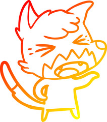 warm gradient line drawing of a angry cartoon fox