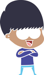 happy flat color style cartoon boy