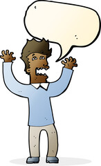 cartoon terrified man with speech bubble