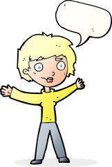 cartoon woman waving arms with speech bubble