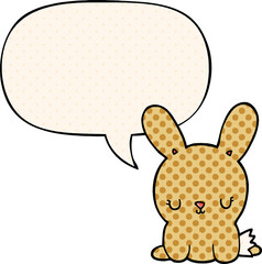 cute cartoon rabbit with speech bubble in comic book style