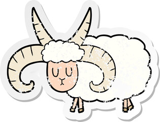 distressed sticker of a cartoon long horned ram