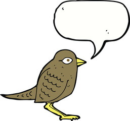 cartoon garden bird with speech bubble