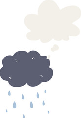 cartoon cloud raining with thought bubble in retro style
