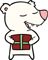 cartoon polar bear with present