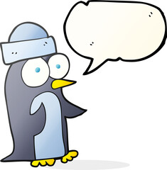 freehand drawn speech bubble cartoon penguin