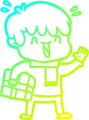 cold gradient line drawing of a cartoon laughing boy