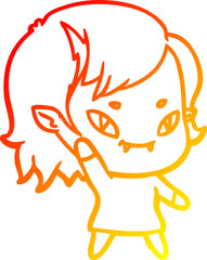warm gradient line drawing of a cartoon friendly vampire girl
