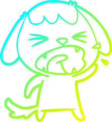 cold gradient line drawing of a cute cartoon dog barking