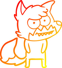 warm gradient line drawing of a cartoon grinning fox