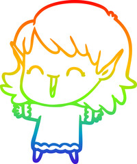 rainbow gradient line drawing of a cartoon elf girl