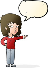 cartoon woman pointing with speech bubble