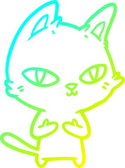 cold gradient line drawing of a cartoon cat staring