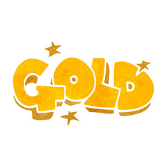 freehand retro cartoon word gold