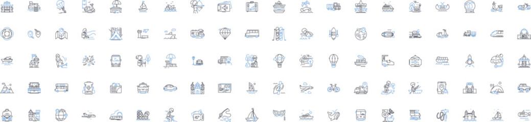 Roaming nomads line icons collection. Wanderlust, Backpacking, Adventure, Exploration, Freedom, Nomadism, Journey vector and linear illustration. Discovery,Unconventional,Simplicity outline signs set