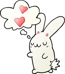 cartoon rabbit in love with thought bubble in smooth gradient style