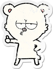 distressed sticker of a bored polar bear cartoon giving thumbs up sign