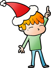 hand drawn gradient cartoon of a curious boy wearing santa hat