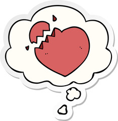cartoon broken heart with thought bubble as a printed sticker