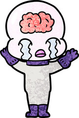 cartoon big brain alien crying