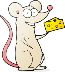 freehand drawn cartoon mouse with cheese