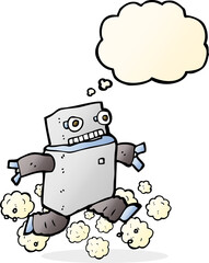 cartoon running robot with thought bubble