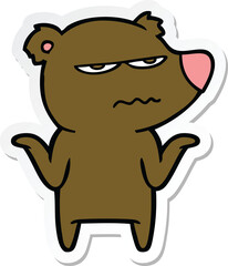 sticker of a annoyed bear cartoon