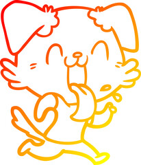 warm gradient line drawing of a cartoon panting dog running