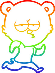 rainbow gradient line drawing of a bored polar bear running cartoon
