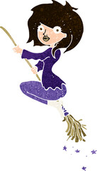 cartoon witch riding broomstick