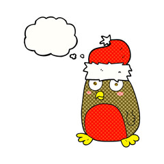 freehand drawn thought bubble cartoon christmas robin