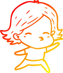 warm gradient line drawing of a cartoon woman