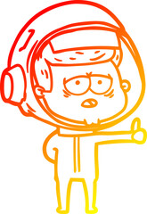 warm gradient line drawing of a cartoon tired astronaut